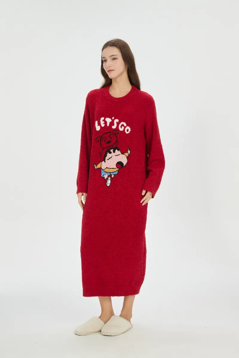 Röd Nattlinne i mjuk fleece för kvinnor Röd Nattlinne i mjuk fleece för kvinnor