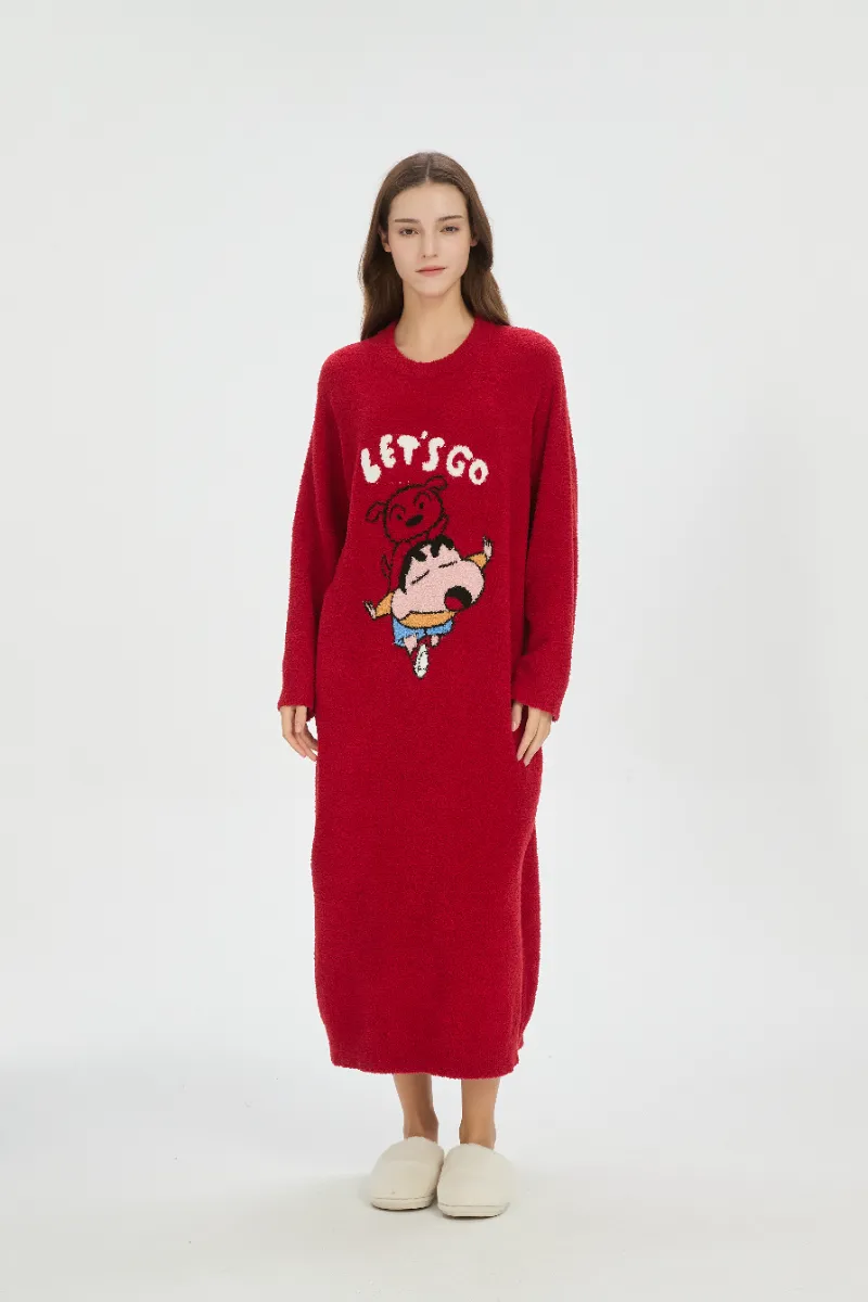 Röd Nattlinne i mjuk fleece för kvinnor