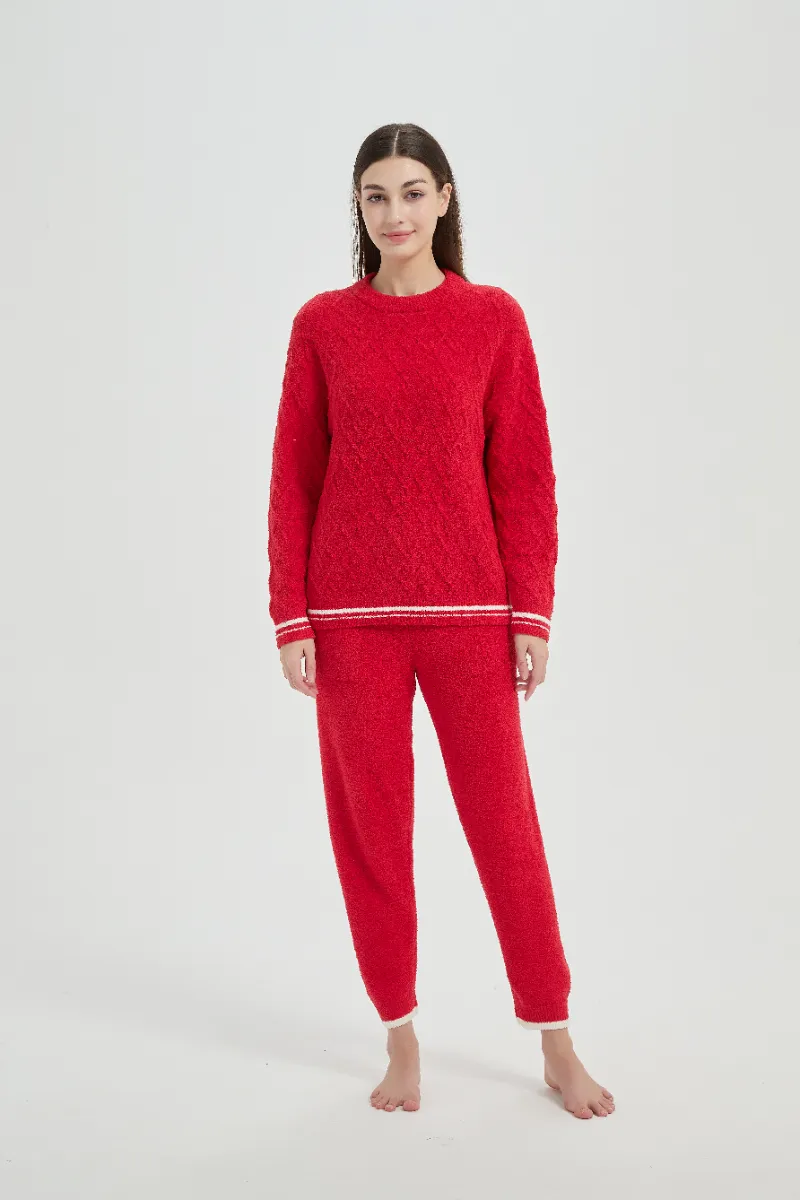 Loose Fit Plysch Röd Dam Fleece Pyjamas Set
